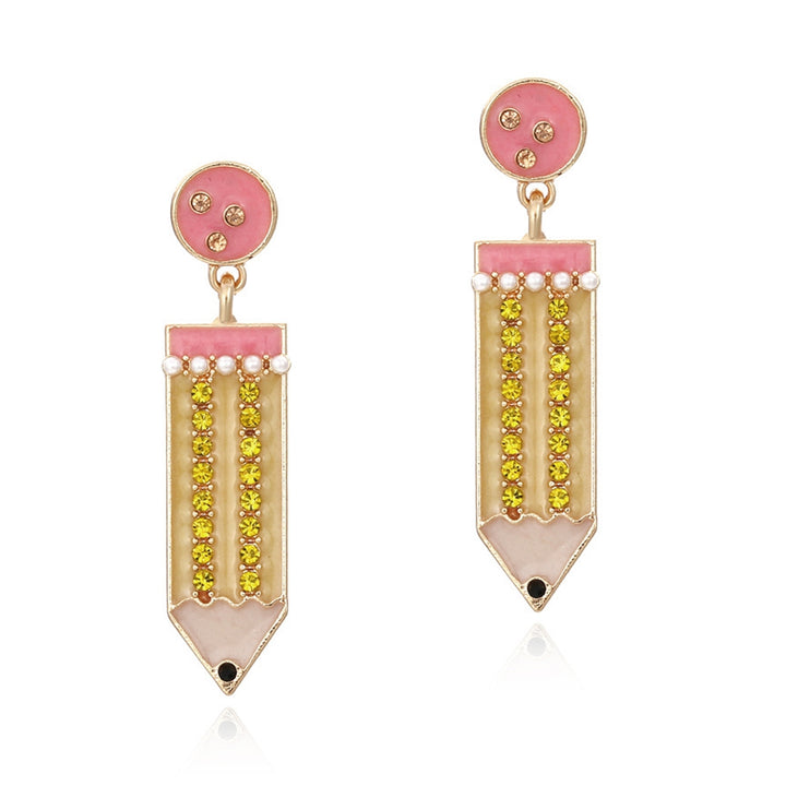 1 Pair Stud Earrings Pencil Shape Faux Pearls Jewelry Shiny Rhinestone Lightweight Drop Earrings for Dating Image 10