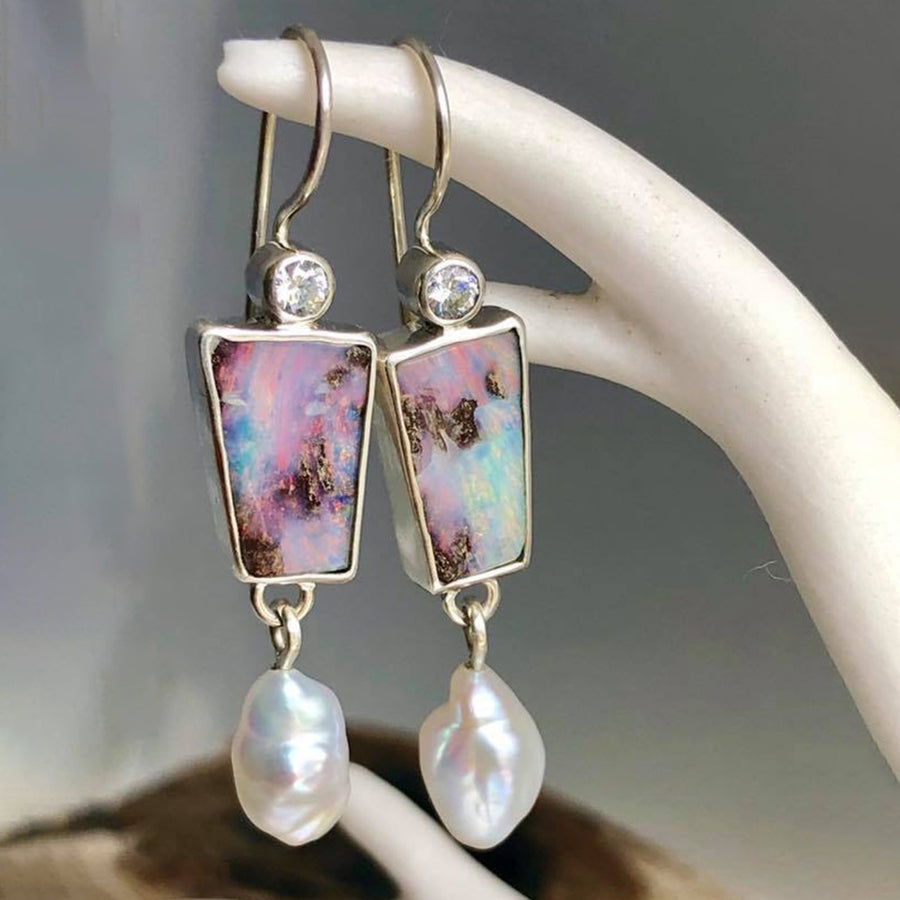 1 Pair Women Drop Earrings Colorful Faux Stone Faux Pearl Exquisite Rhinestone Shiny Hook Earrings for Daily Wear Image 1