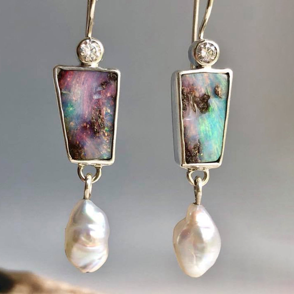 1 Pair Women Drop Earrings Colorful Faux Stone Faux Pearl Exquisite Rhinestone Shiny Hook Earrings for Daily Wear Image 2