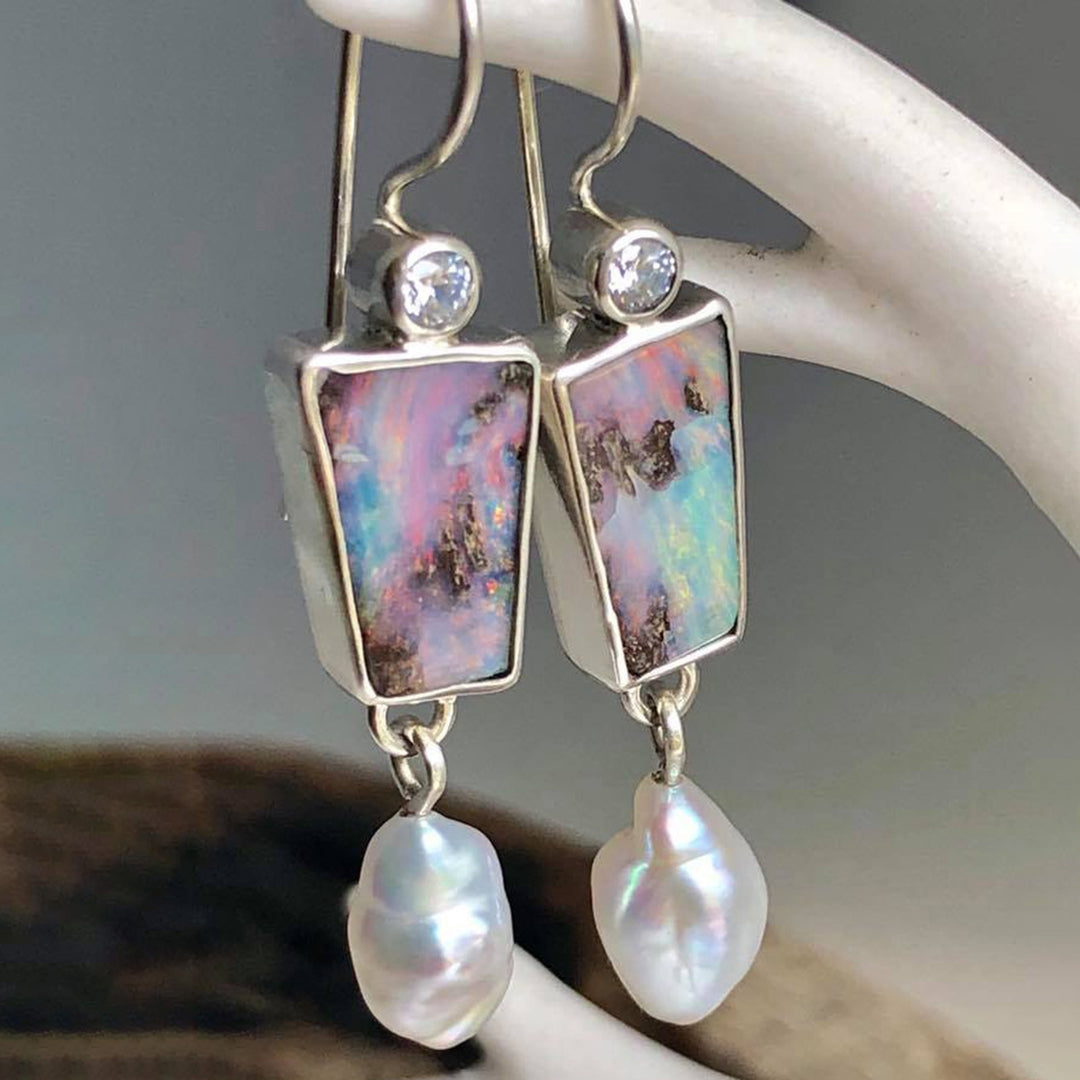 1 Pair Women Drop Earrings Colorful Faux Stone Faux Pearl Exquisite Rhinestone Shiny Hook Earrings for Daily Wear Image 6