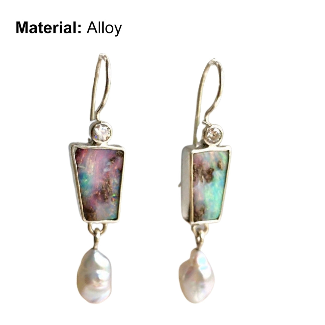 1 Pair Women Drop Earrings Colorful Faux Stone Faux Pearl Exquisite Rhinestone Shiny Hook Earrings for Daily Wear Image 12