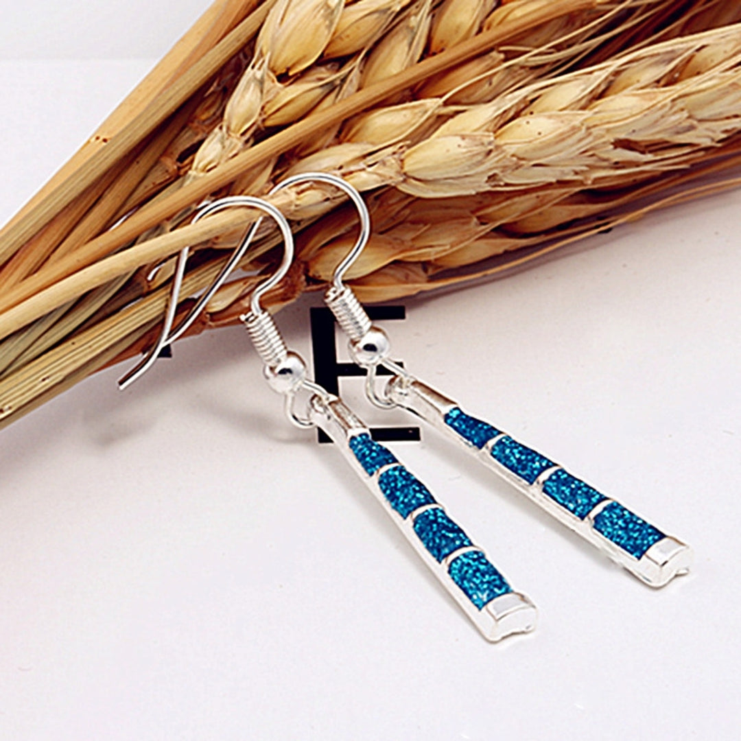 1 Pair Hook Earrings Trapezoid Pendant Blue Faux Stone Women Shiny All Match Lightweight Dangle Earrings for Dating Image 1