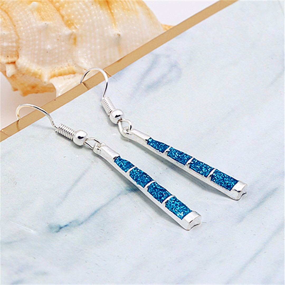1 Pair Hook Earrings Trapezoid Pendant Blue Faux Stone Women Shiny All Match Lightweight Dangle Earrings for Dating Image 6