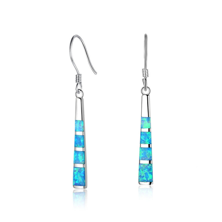 1 Pair Hook Earrings Trapezoid Pendant Blue Faux Stone Women Shiny All Match Lightweight Dangle Earrings for Dating Image 9