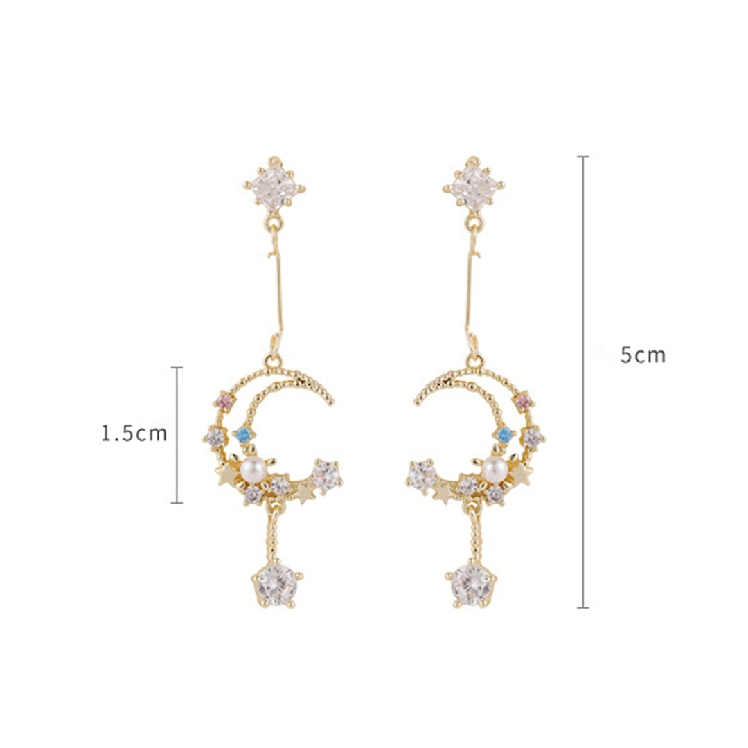 1 Pair Women Dangle Earrings Moon Tassel Rhinestone Colorful All Match Stud Earrings for Wedding Image 4