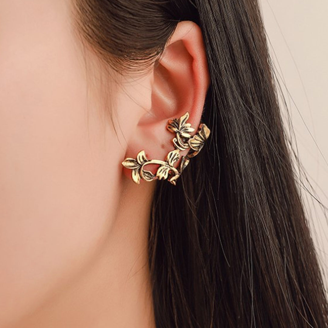 1 Pair Women Clip Earrings Hollow Out Leaf Jewelry Ear Bone Shape Fit Lightweight Ear Clips for Wedding Image 4