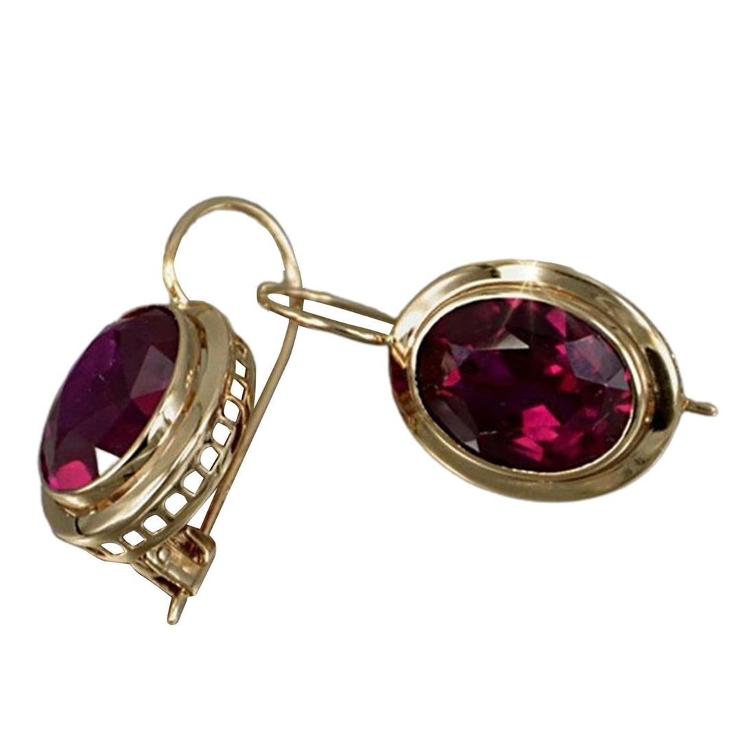 1 Pair Red Rhinestone Women Earrings Oval Alloy Hollow Shiny Clip Earrings Wedding Jewelry Image 4