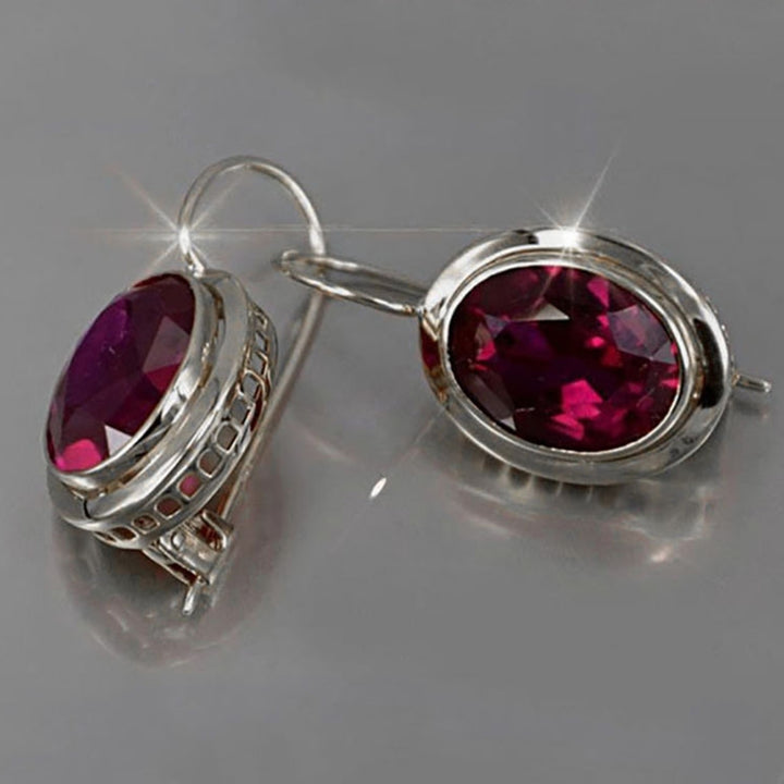 1 Pair Red Rhinestone Women Earrings Oval Alloy Hollow Shiny Clip Earrings Wedding Jewelry Image 6