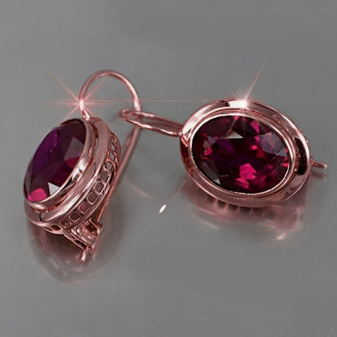 1 Pair Red Rhinestone Women Earrings Oval Alloy Hollow Shiny Clip Earrings Wedding Jewelry Image 7