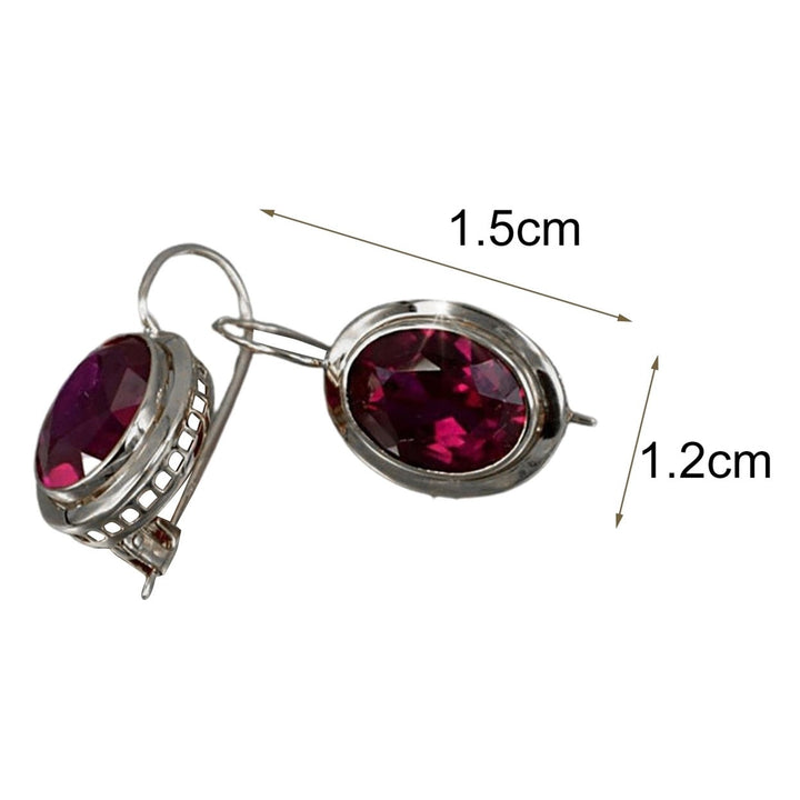1 Pair Red Rhinestone Women Earrings Oval Alloy Hollow Shiny Clip Earrings Wedding Jewelry Image 8