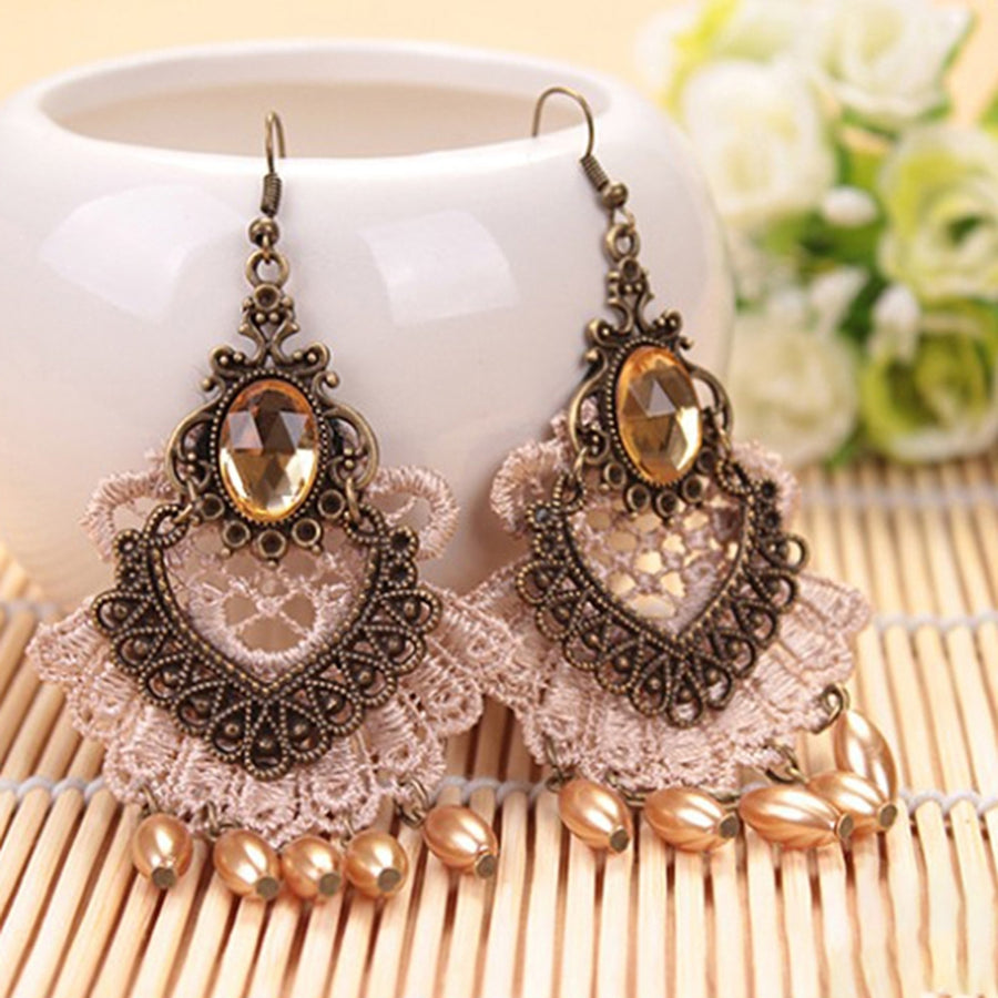 1 Pair Halloween Earrings Hollow Out Lace Exaggerated Jewelry Tassels Rhinestone Hook Earrings for Halloween Image 1