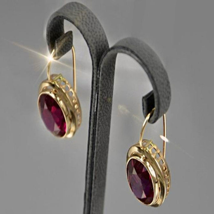 1 Pair Red Rhinestone Women Earrings Oval Alloy Hollow Shiny Clip Earrings Wedding Jewelry Image 10