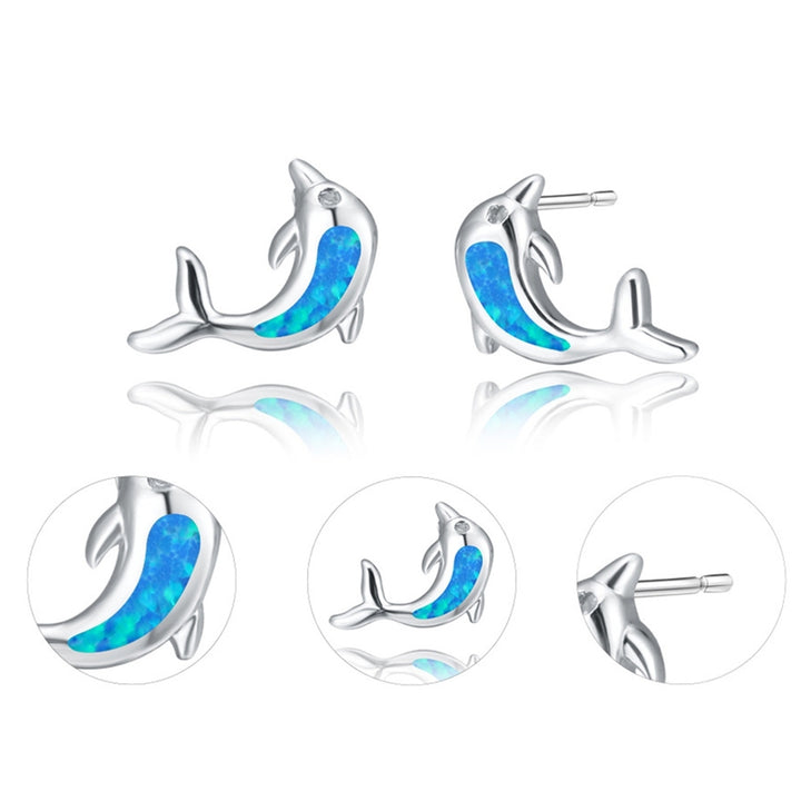 1 Pair Lady Ear Studs Dolphin Shape Colored Faux Stone Jewelry Lightweight Cute Animal Stud Earrings for Dating Image 6