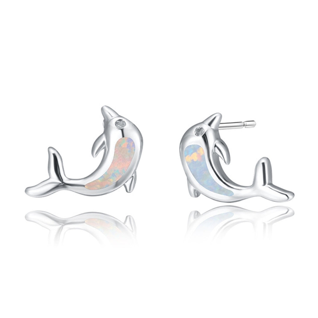 1 Pair Lady Ear Studs Dolphin Shape Colored Faux Stone Jewelry Lightweight Cute Animal Stud Earrings for Dating Image 8