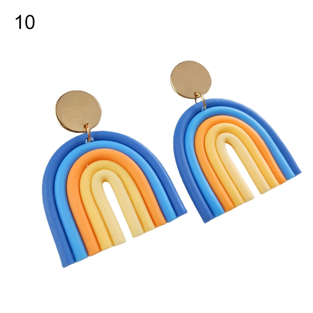 1 Pair Drop Earrings Geometric U Shape Colorful Polymer Clay All Match Bohemian Stud Earrings for Dating Image 2