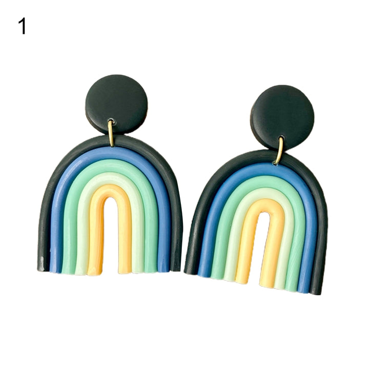 1 Pair Drop Earrings Geometric U Shape Colorful Polymer Clay All Match Bohemian Stud Earrings for Dating Image 3