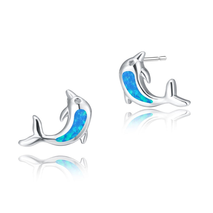 1 Pair Lady Ear Studs Dolphin Shape Colored Faux Stone Jewelry Lightweight Cute Animal Stud Earrings for Dating Image 10