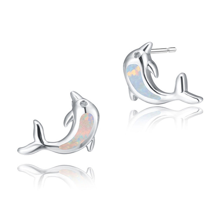 1 Pair Lady Ear Studs Dolphin Shape Colored Faux Stone Jewelry Lightweight Cute Animal Stud Earrings for Dating Image 11
