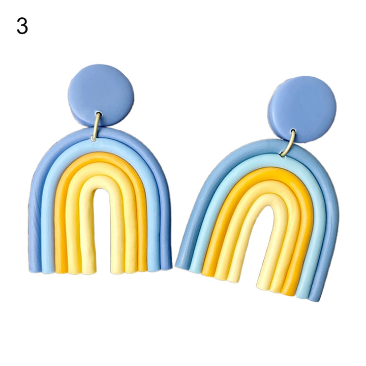 1 Pair Drop Earrings Geometric U Shape Colorful Polymer Clay All Match Bohemian Stud Earrings for Dating Image 4