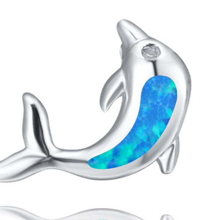 1 Pair Lady Ear Studs Dolphin Shape Colored Faux Stone Jewelry Lightweight Cute Animal Stud Earrings for Dating Image 12