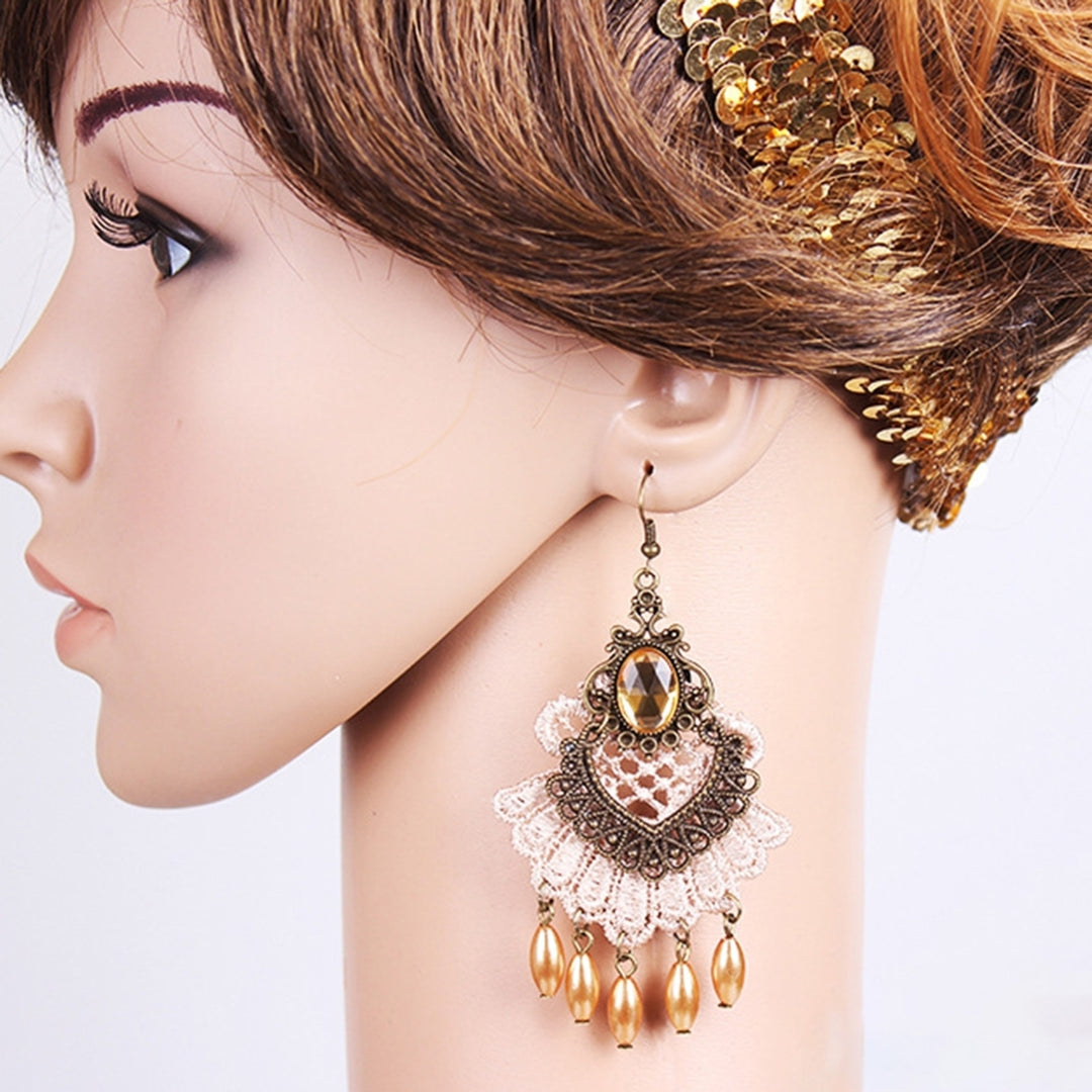 1 Pair Halloween Earrings Hollow Out Lace Exaggerated Jewelry Tassels Rhinestone Hook Earrings for Halloween Image 7