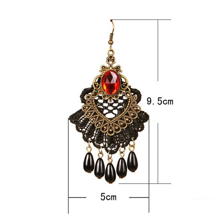 1 Pair Halloween Earrings Hollow Out Lace Exaggerated Jewelry Tassels Rhinestone Hook Earrings for Halloween Image 8