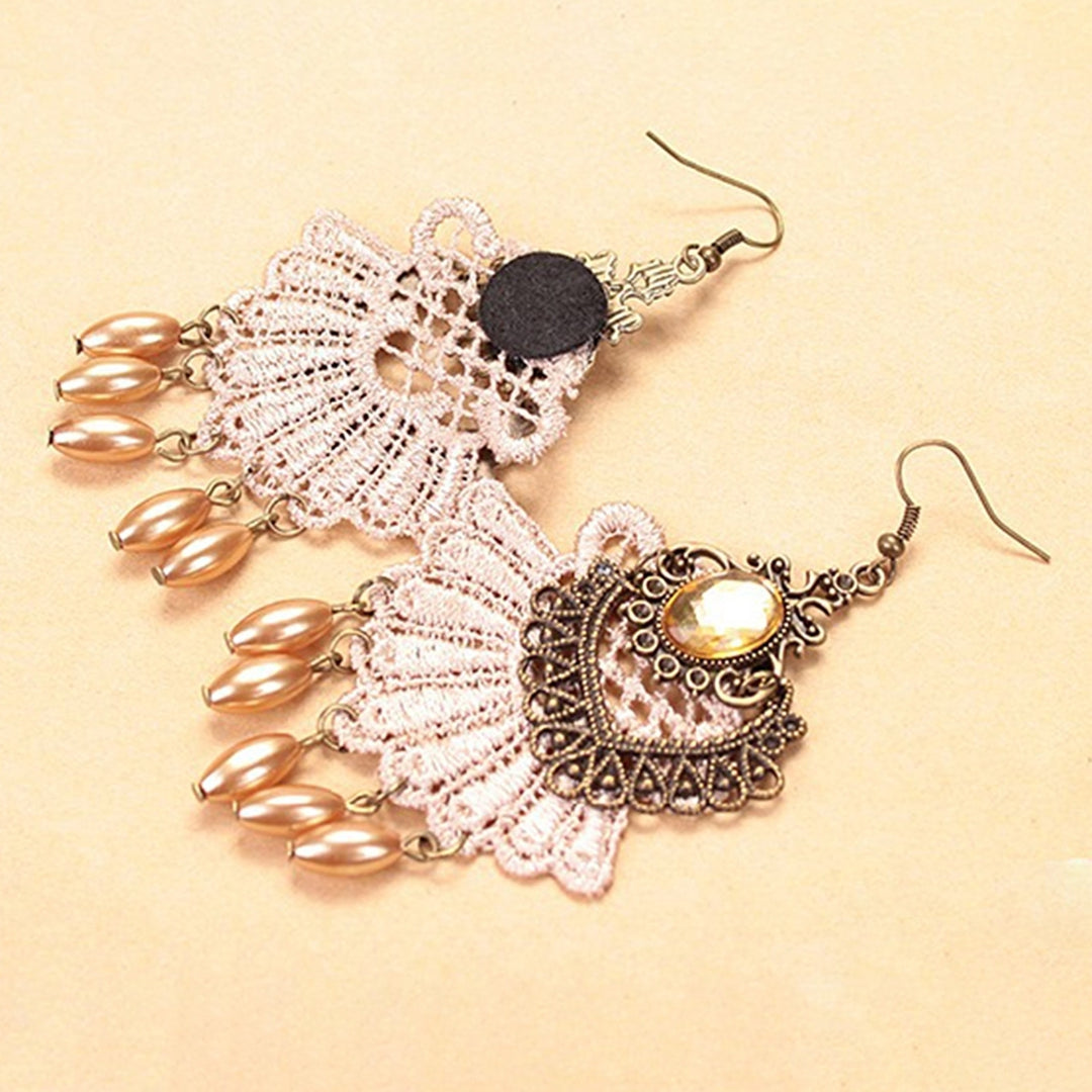 1 Pair Halloween Earrings Hollow Out Lace Exaggerated Jewelry Tassels Rhinestone Hook Earrings for Halloween Image 9