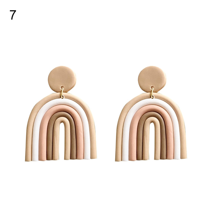 1 Pair Drop Earrings Geometric U Shape Colorful Polymer Clay All Match Bohemian Stud Earrings for Dating Image 9