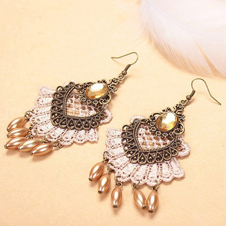 1 Pair Halloween Earrings Hollow Out Lace Exaggerated Jewelry Tassels Rhinestone Hook Earrings for Halloween Image 10