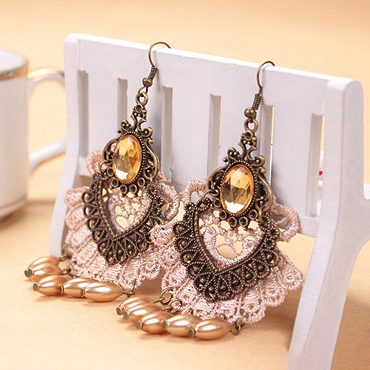 1 Pair Halloween Earrings Hollow Out Lace Exaggerated Jewelry Tassels Rhinestone Hook Earrings for Halloween Image 11