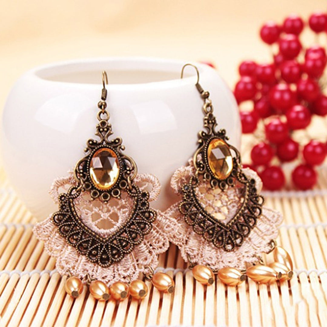 1 Pair Halloween Earrings Hollow Out Lace Exaggerated Jewelry Tassels Rhinestone Hook Earrings for Halloween Image 12