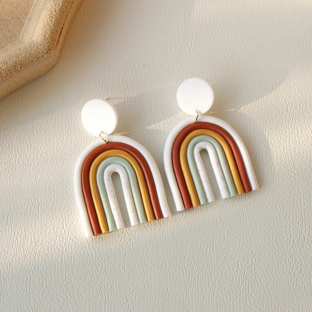 1 Pair Drop Earrings Geometric U Shape Colorful Polymer Clay All Match Bohemian Stud Earrings for Dating Image 12