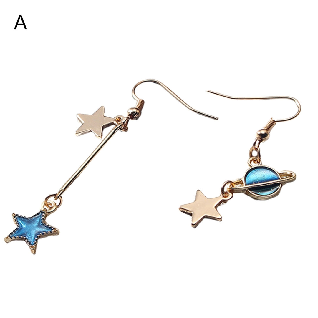 1 Pair Women Drop Earrings Cartoon Moon Star Asymmetric Jewelry Planet Pendant All Match Hook Earrings for Daily Wear Image 2