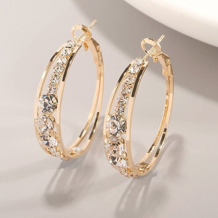 Lady Hoop Earrings Rhinestone Round Western Style Piercing Shiny Wedding Hoop Earrings for Gift Image 2