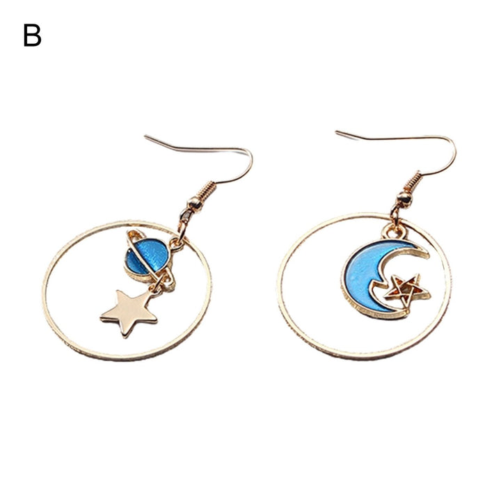 1 Pair Women Drop Earrings Cartoon Moon Star Asymmetric Jewelry Planet Pendant All Match Hook Earrings for Daily Wear Image 3