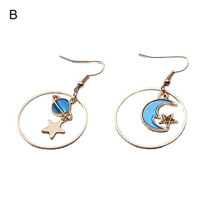 1 Pair Women Drop Earrings Cartoon Moon Star Asymmetric Jewelry Planet Pendant All Match Hook Earrings for Daily Wear Image 1