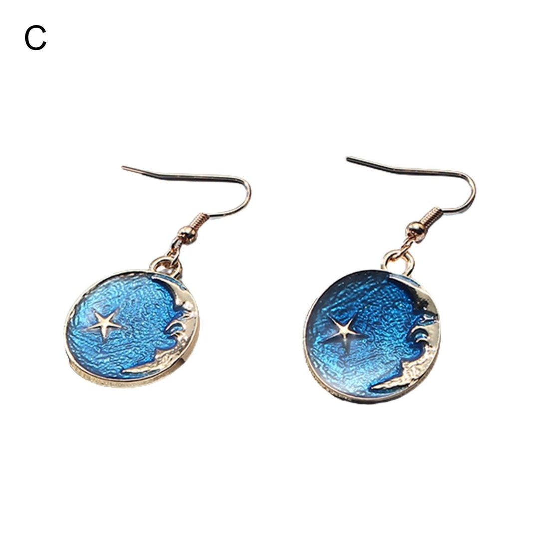 1 Pair Women Drop Earrings Cartoon Moon Star Asymmetric Jewelry Planet Pendant All Match Hook Earrings for Daily Wear Image 1