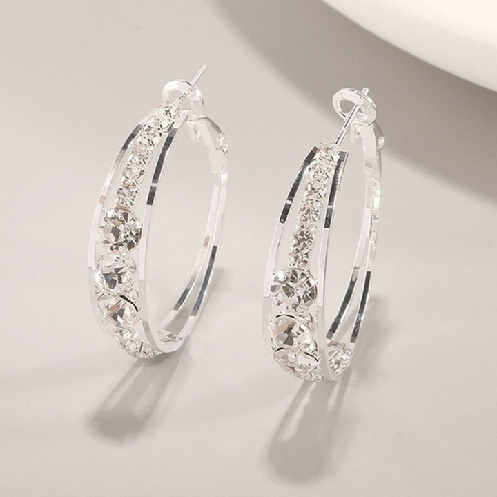 Lady Hoop Earrings Rhinestone Round Western Style Piercing Shiny Wedding Hoop Earrings for Gift Image 3