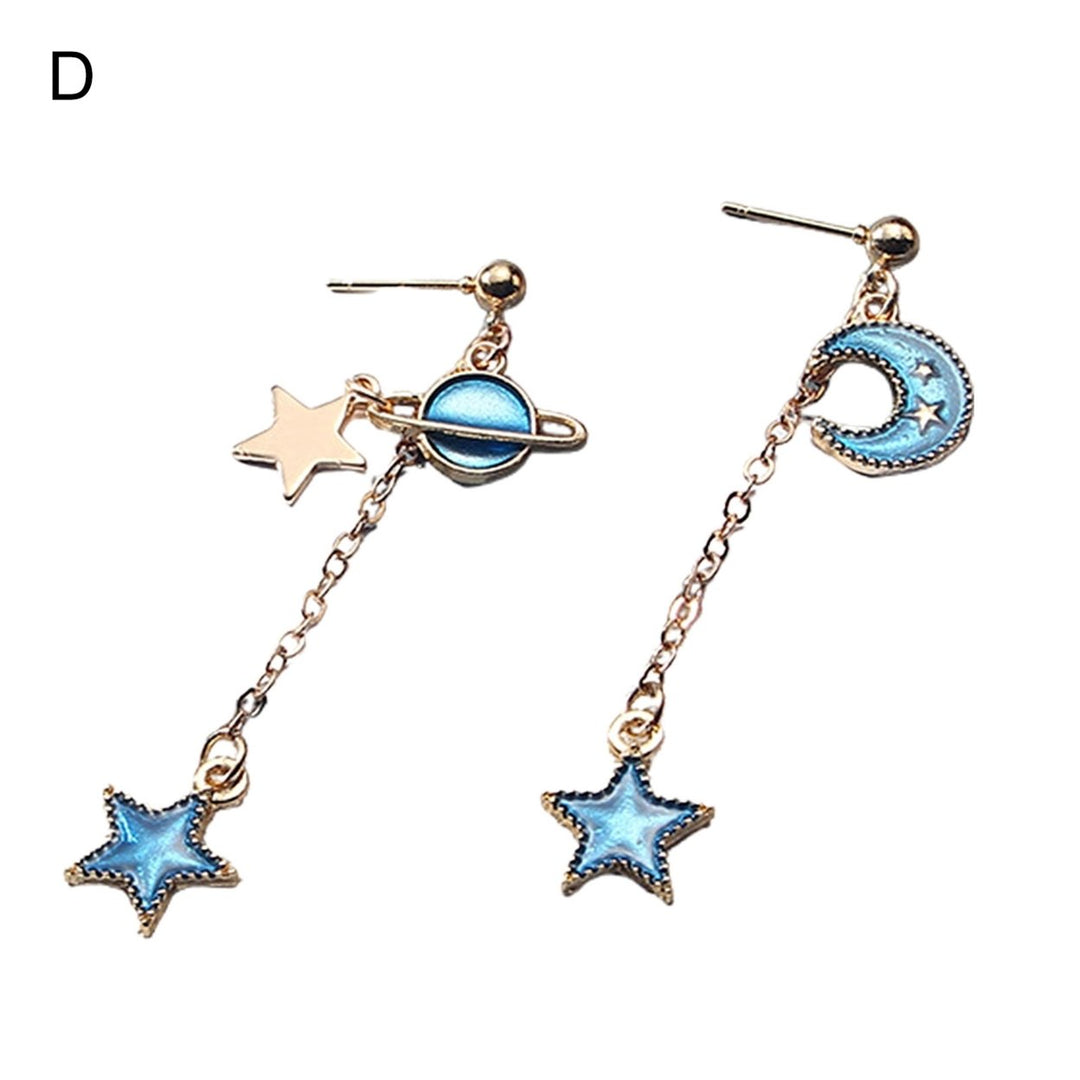 1 Pair Women Drop Earrings Cartoon Moon Star Asymmetric Jewelry Planet Pendant All Match Hook Earrings for Daily Wear Image 1