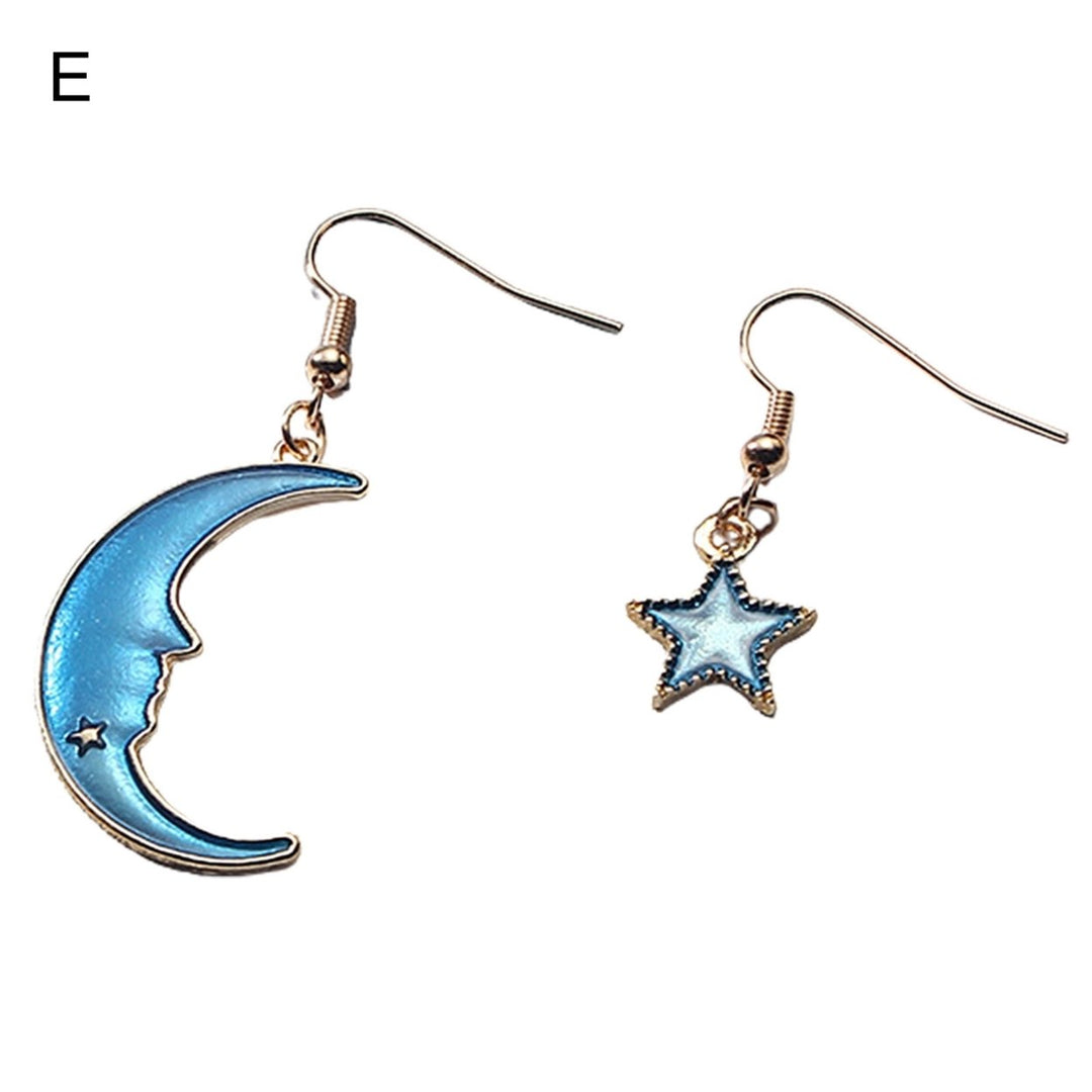 1 Pair Women Drop Earrings Cartoon Moon Star Asymmetric Jewelry Planet Pendant All Match Hook Earrings for Daily Wear Image 1