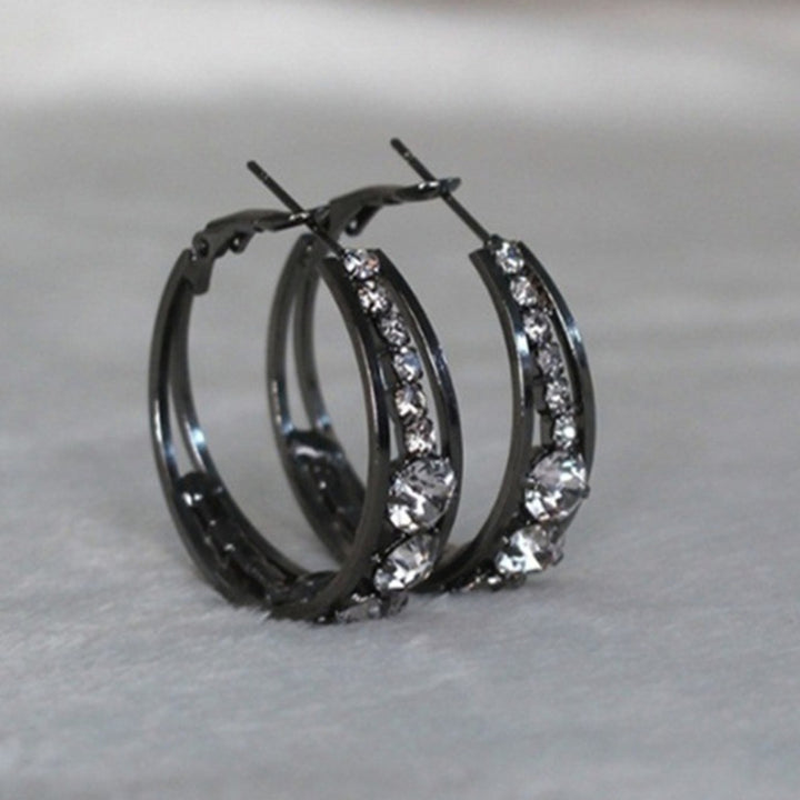 Lady Hoop Earrings Rhinestone Round Western Style Piercing Shiny Wedding Hoop Earrings for Gift Image 4