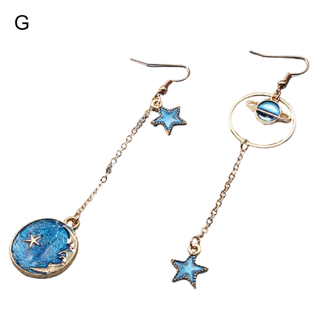 1 Pair Women Drop Earrings Cartoon Moon Star Asymmetric Jewelry Planet Pendant All Match Hook Earrings for Daily Wear Image 7