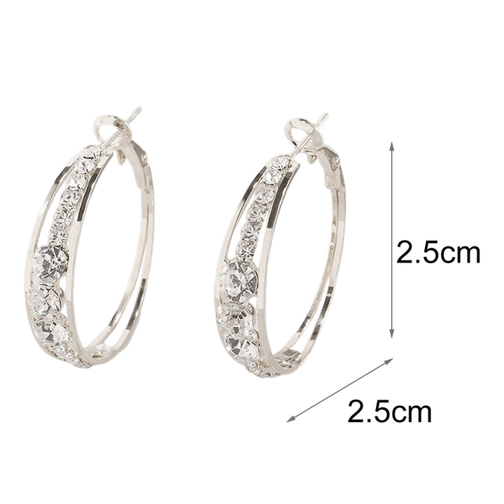 Lady Hoop Earrings Rhinestone Round Western Style Piercing Shiny Wedding Hoop Earrings for Gift Image 4