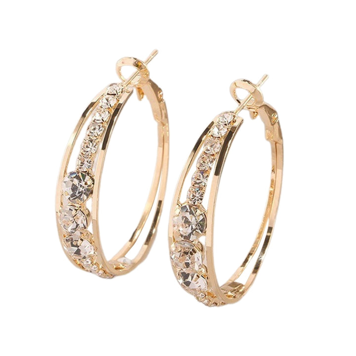 Lady Hoop Earrings Rhinestone Round Western Style Piercing Shiny Wedding Hoop Earrings for Gift Image 7