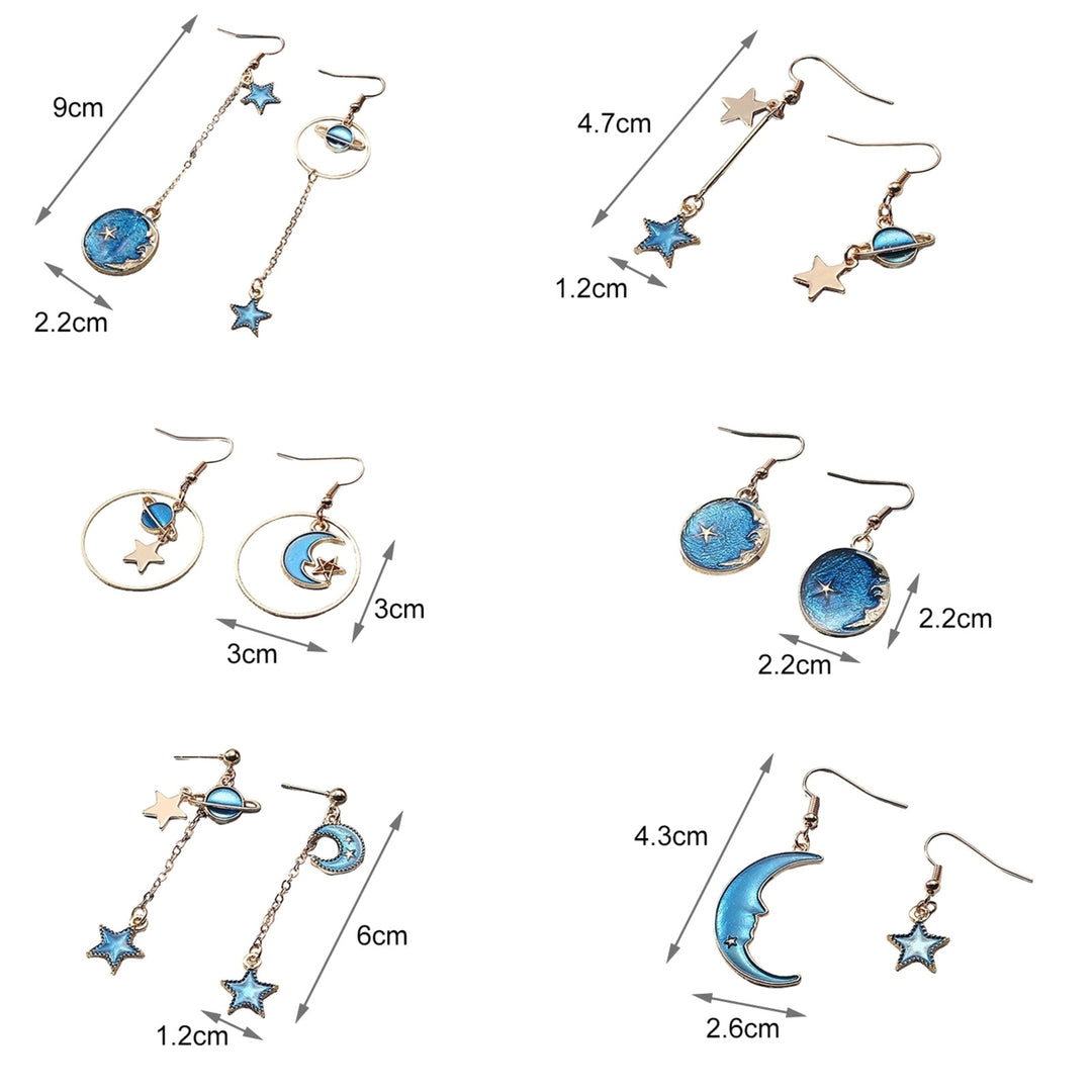 1 Pair Women Drop Earrings Cartoon Moon Star Asymmetric Jewelry Planet Pendant All Match Hook Earrings for Daily Wear Image 11