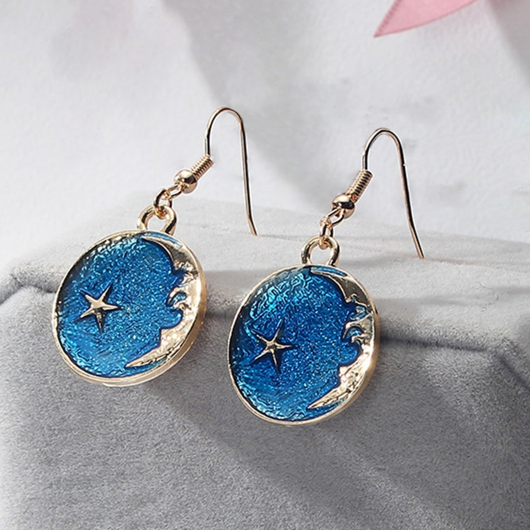 1 Pair Women Drop Earrings Cartoon Moon Star Asymmetric Jewelry Planet Pendant All Match Hook Earrings for Daily Wear Image 12