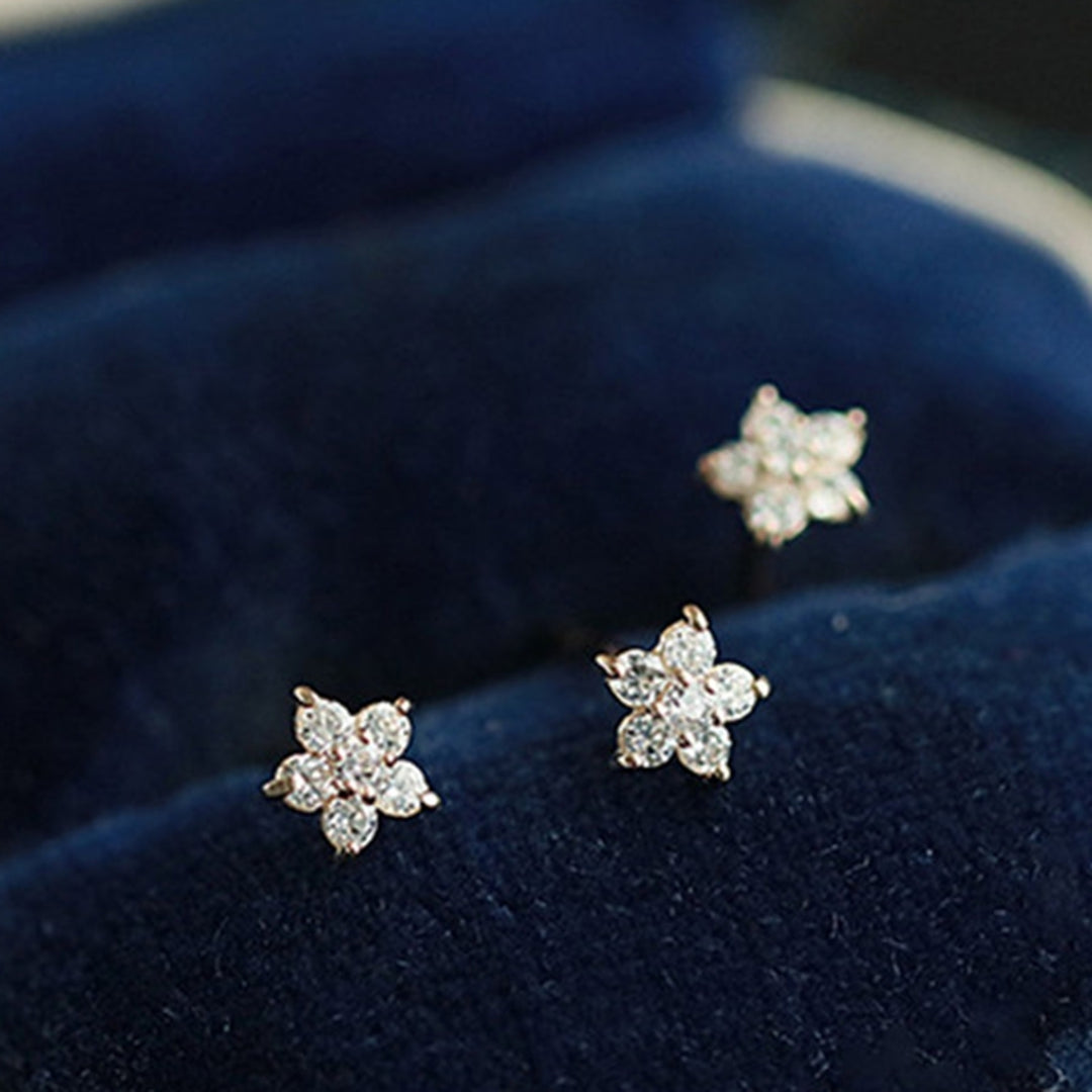 1 Pair Ear Studs Five-pointed Star Cubic Zirconia Women All Match Small Shiny Stud Earrings for Dating Image 3