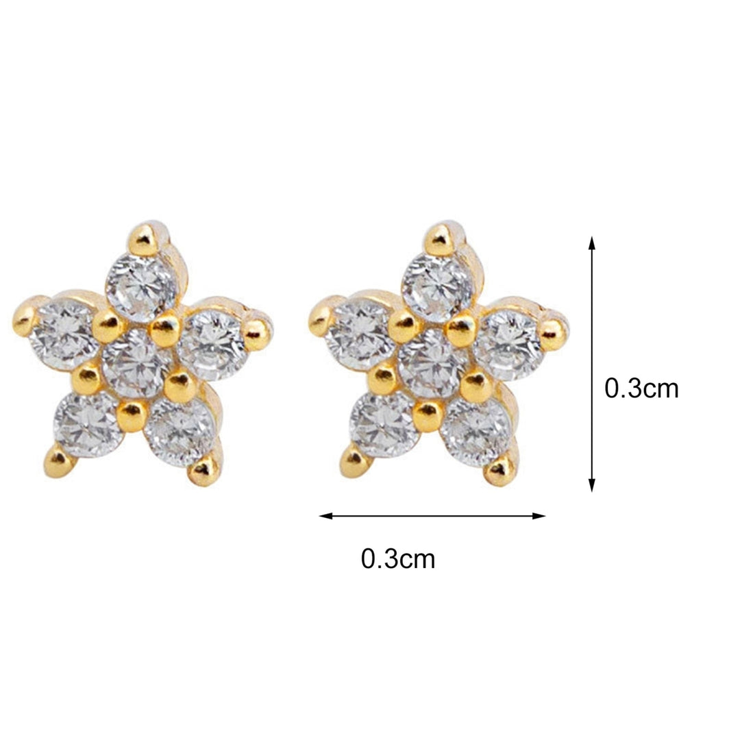1 Pair Ear Studs Five-pointed Star Cubic Zirconia Women All Match Small Shiny Stud Earrings for Dating Image 4