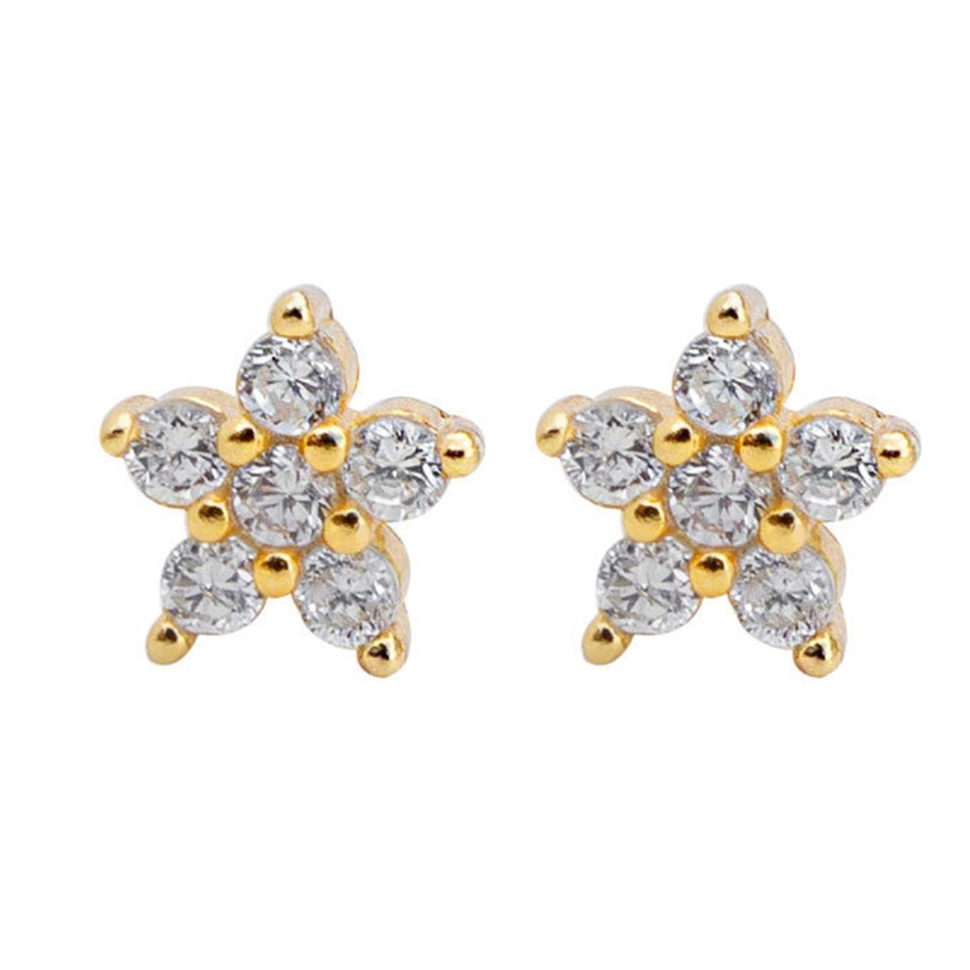 1 Pair Ear Studs Five-pointed Star Cubic Zirconia Women All Match Small Shiny Stud Earrings for Dating Image 8