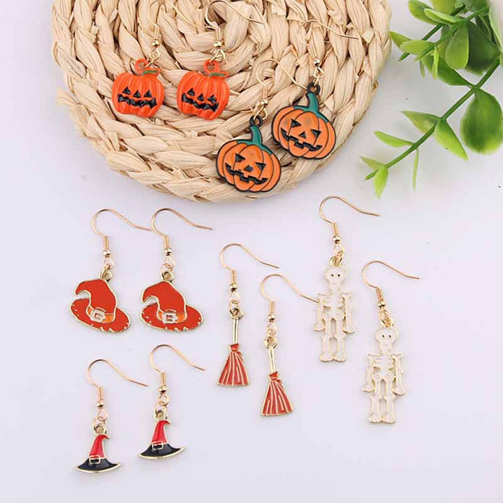 1 Pair Ghost Funny Halloween Earrings Alloy Pumpkin Hat Broom Drop Hook Earrings Party Jewelry Image 1